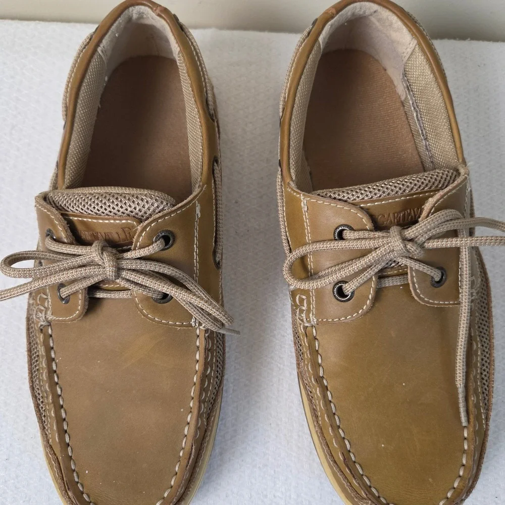 Margaritaville Mens Tan Leather Mesh Boat Shoes MFM171119 Size 9.5